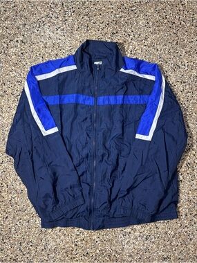 Men's Navy Windbreaker Jacket with Blue & White Accents
